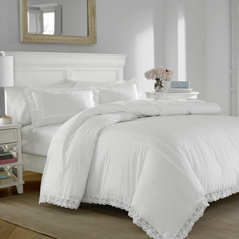 Laura Ashley - King Duvet Cover Set, Reversible Cotton Bedding with Matching Shams, Lightweight Home Decor for All Seasons (Annabella White, King) - Image 2
